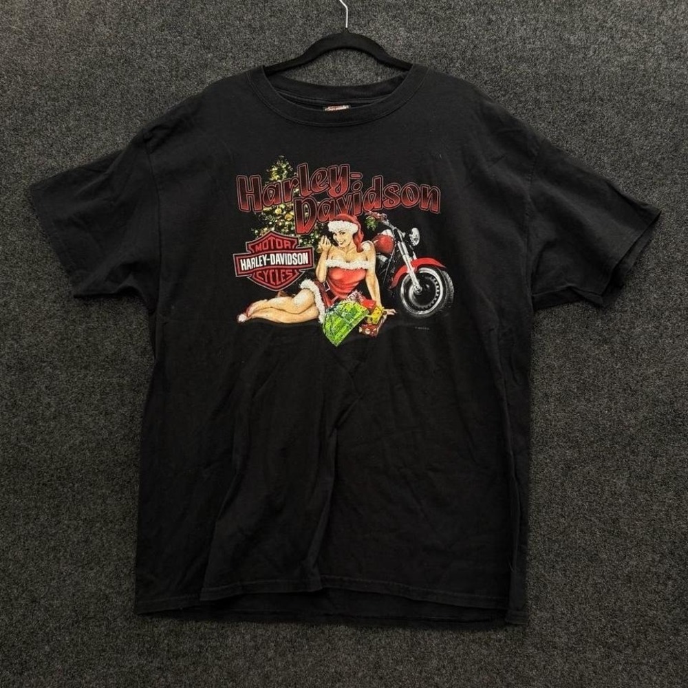 Harley-Davidson Christmas Pinup Santa Graphic Tee Men's XL Black Wisconsin